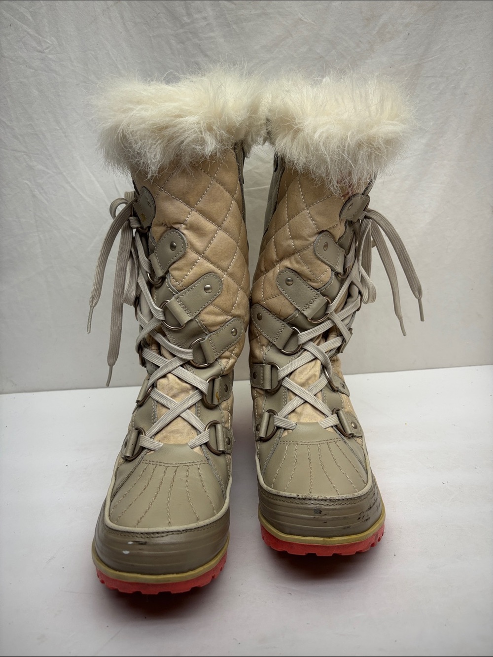 Sorel Quilted Faux-Fur Lace-Up Winter Boots, SZ 8.5, box 88